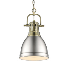 Golden 3602-S AB-PW - Yep by Golden Lighting Duncan 1-light 9in Chain Hung Pendant in Aged Brass and Pewter shade